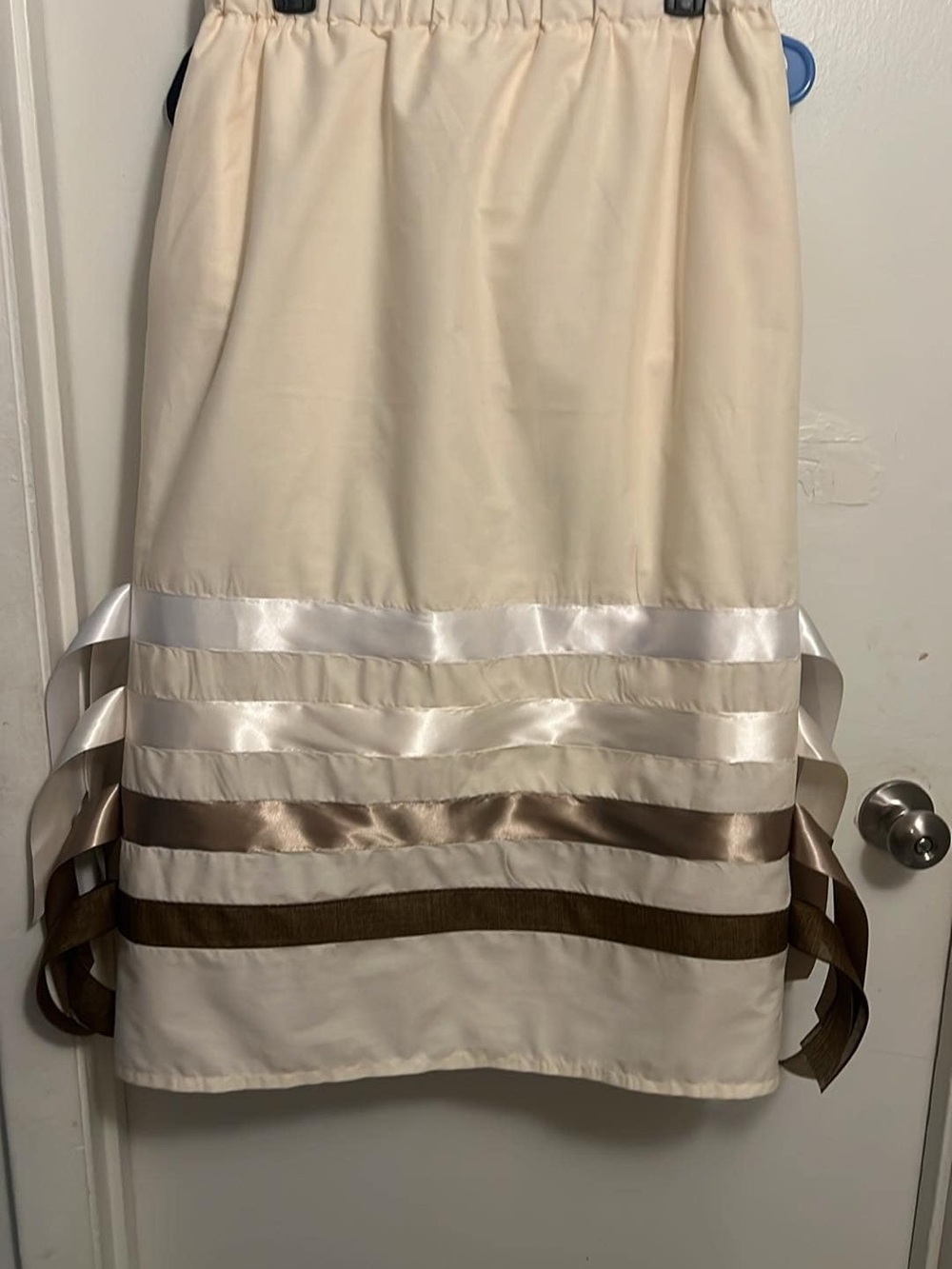 Cream Ribbon Trim Skirt - Women's Elegant A-Line